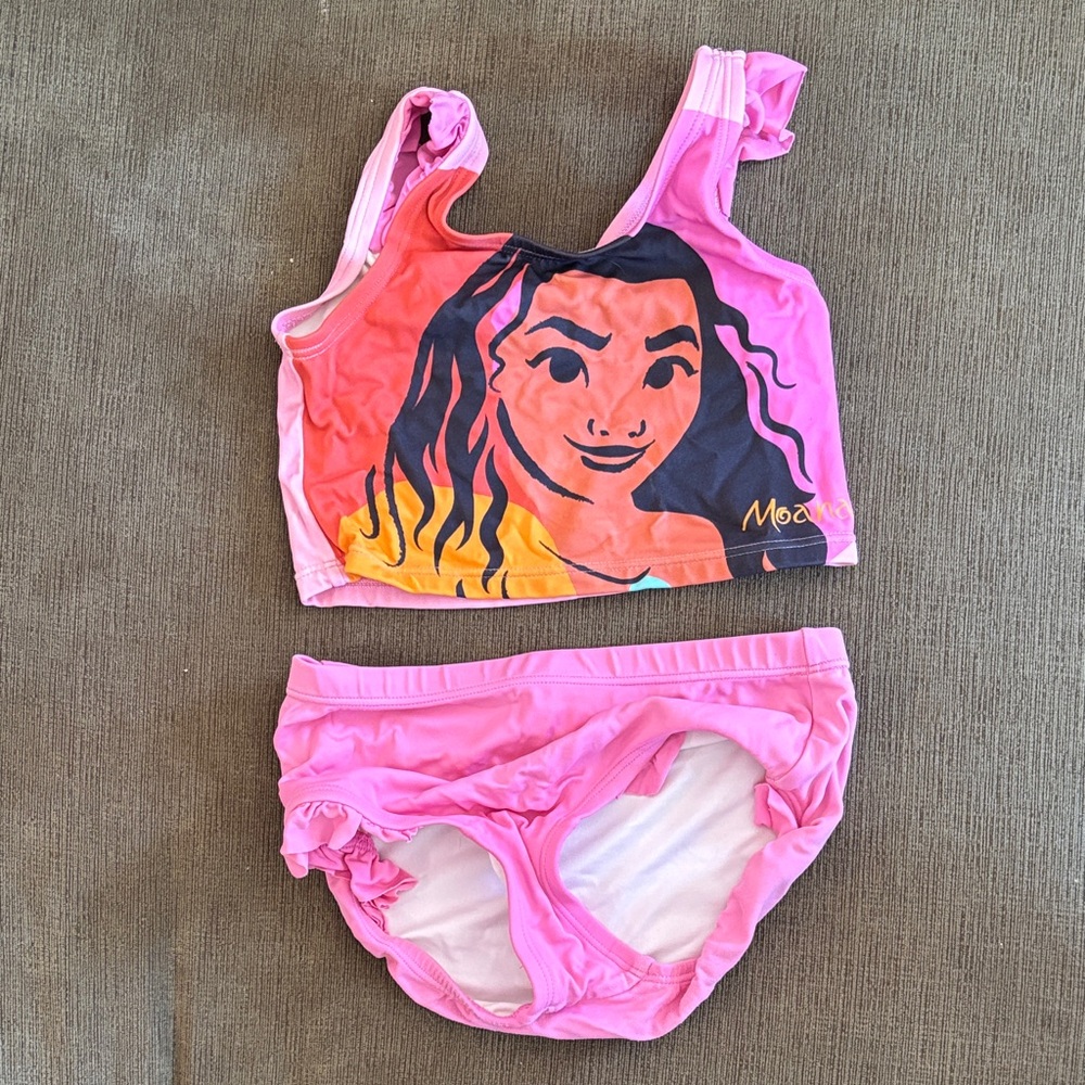 Hanna Andersson- Girls Pink Moana Two-Piece Swimsuit Top and Bottom - size 6-7